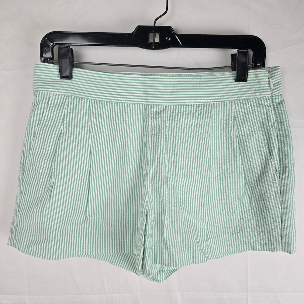 J.Crew Seersucker Shorts Women's Size 4 Green White Stripe Summer‎ Cotton Preppy
